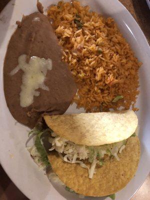 Combo #10.(Two shredded beef tacos with rice and beans)