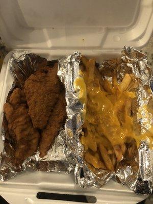 Chicken tenders and cheese fries