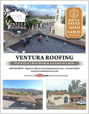 We have been voted "Best Roofer in Ojai" for 10 years in a row. We are very proud of this accomplishment - thank you to our customers!