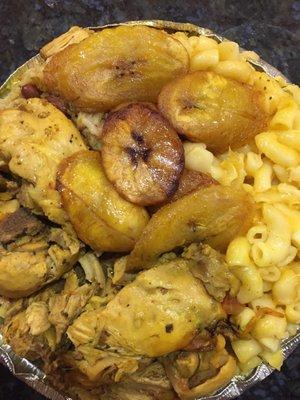 Curry chicken, mac & cheese, rice & peas, and plantains 11/5/17