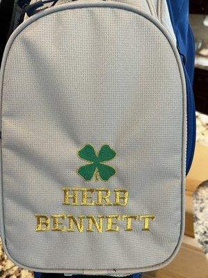 Embroidered golf bag.