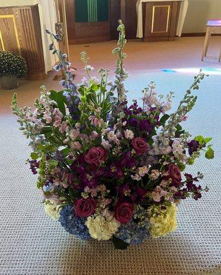 Memorial basket style arrangement.