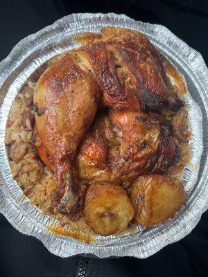 Shrimp, Chicken, Pork Rice! With rotisserie chicken & sweet plantains