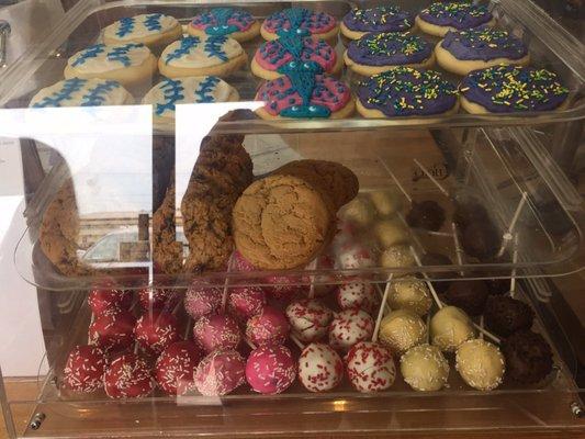 Bakery case - the cake pops and cut out cookies were yummy