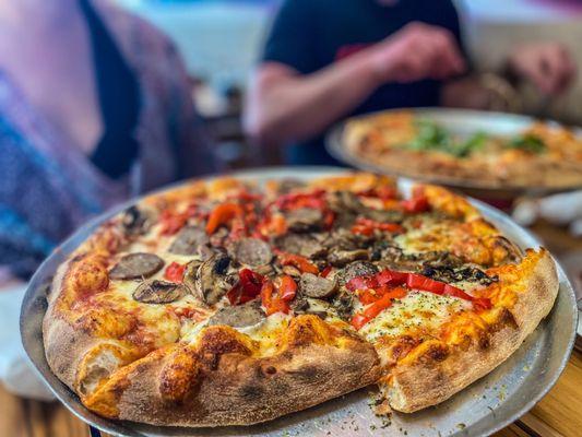 Sausage and peppers pizza.