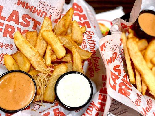 Garlic fries (yum) and regular steak fries