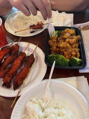 Chicken teriyaki appetizer  Orange chicken with rice sides