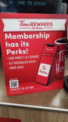 Tims Reward Membership has its perks! Asking you to DOWNLOAD their app.  Sadly disappointed.,