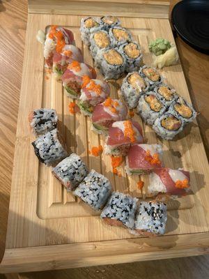 Spicy Yellowtail Roll, spicy tuna role, and speciality role.