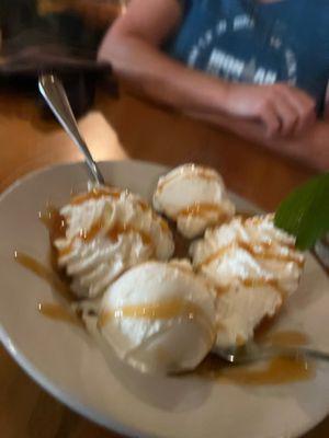 Brownie with ice cream and whipped cream -fantastically hot and gooey!