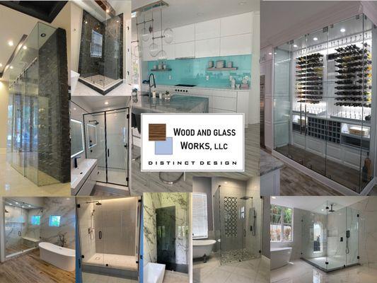 Frameless shower doors, glass wine cellars, back painted glass backsplash