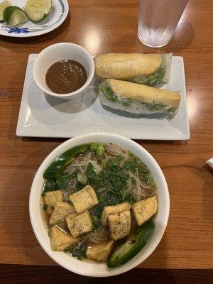 Tofu spring rolls and tofu pho