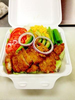 Fried chicken salad. Great refreshing salad on a hot summer day.