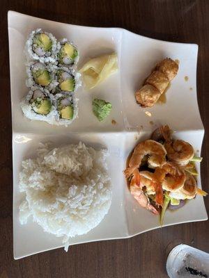 Shrimp teriyaki bento box lunch special 11-3, even on Saturday.