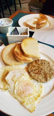 Breakfast plate and a bagel