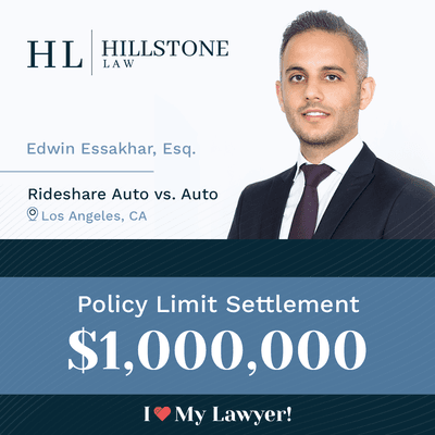 Our client received a $1,000,000 Policy Limit Settlement on a Rideshare Auto vs. Auto case!