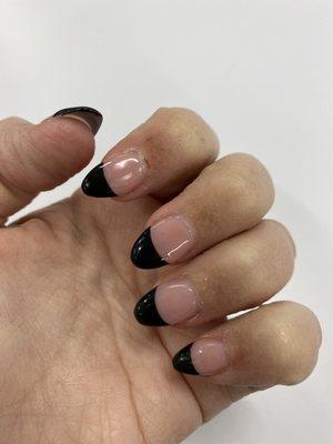 Crooked nails. Cut on cuticle on index