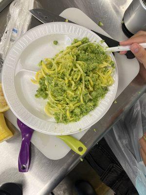 Girl Scout troop  cooking class, we made Pesto Zoodles: Cook book recipe.  Available SOON