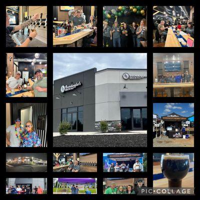 Collage of brewery, employees, and events