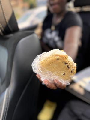 Chocolate chip cookie ice cream sandwich