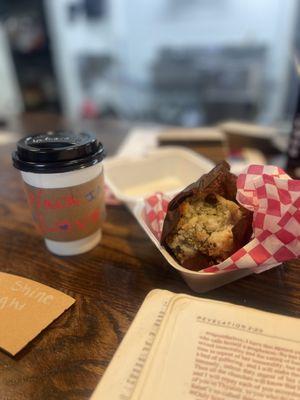 Black coffee and a blueberry muffin