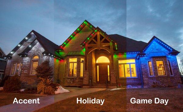 Accent lighting, holiday lighting, game day lighting, and more!