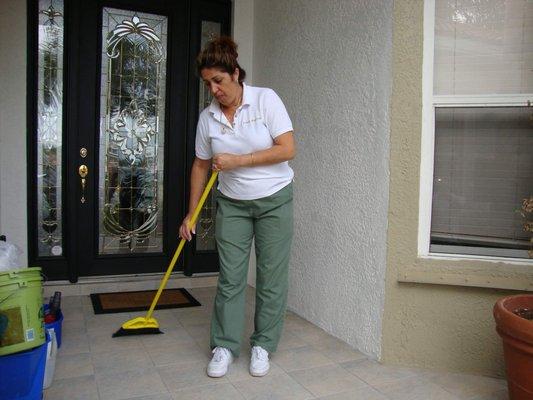 Porch sweeping after our visit to your home. Come home to clean even before you step through the front door!