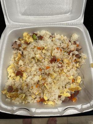 It was more like "scrambled egg in steamed rice and a couple of veggies and a half an ounce of pork"!!