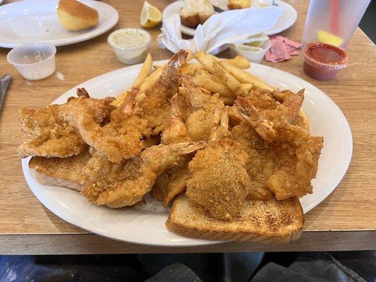 This is the Tuesday's special you get 12 fried shrimp, that are a good size and french fries and toast