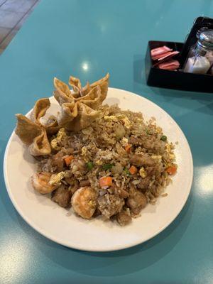 Combination fried rice (chicken and shrimp).