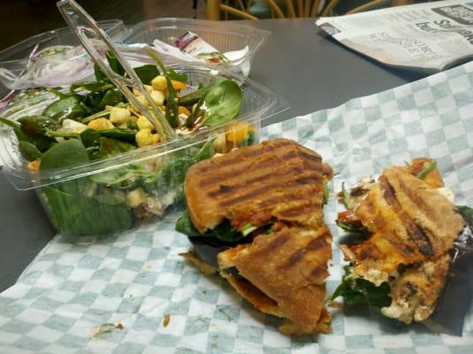 Grilled eggplant panini and spinach salad!