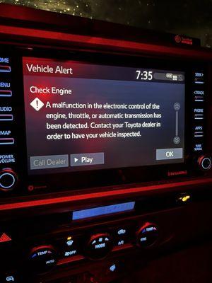 The alerts my truck was receiving due to water intrusion coming from my poorly sealed windshield installed by Avondale Auto Glass.