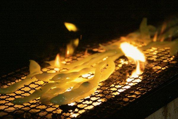 Local wax beans on binchotan