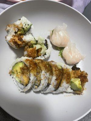 Shrimp Tempura Roll and 6 Piece Crystal Shrimp Dumplings