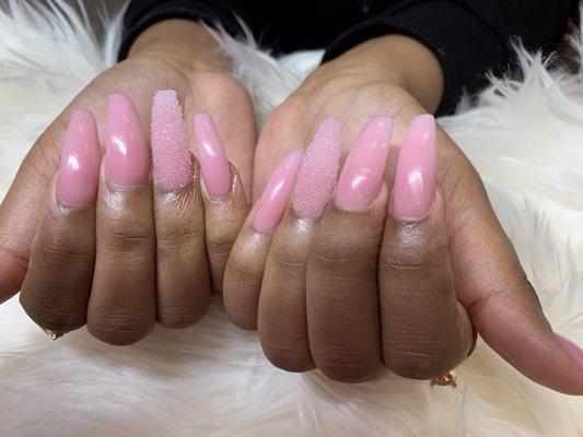 Pink powder w/ sugar nails