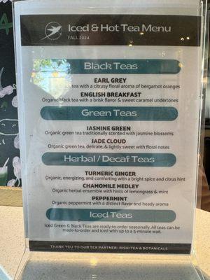 Tea menu