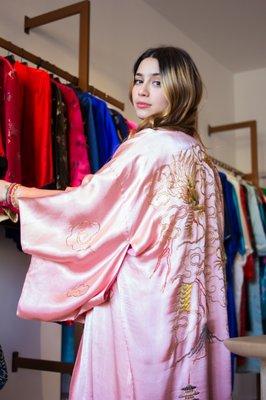 We carry a large selection of one of a kind, vintage, Asian robes and kimonos. Every vintage piece has been dry cleaned and ready to wear.