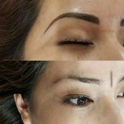 Before and after Microblading by Kyrisa Scott. Call for a consultation today !