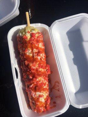 Elote with hot cheetos