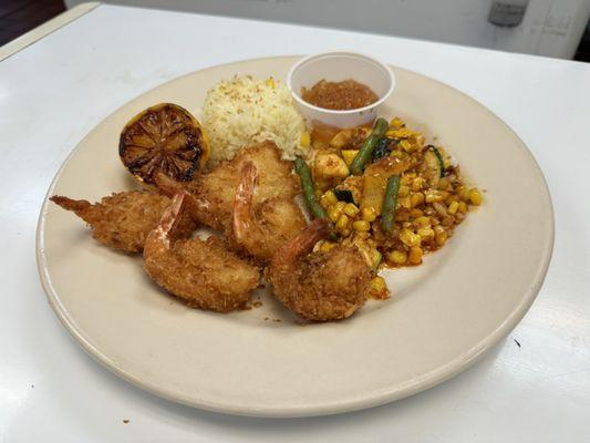 Lunch Special- Coconut Shrimp with Marmalade, Rice, and Vegetables