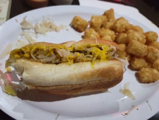 German Sausage and tots... it was messy but good. GREAT tots and fry sauce