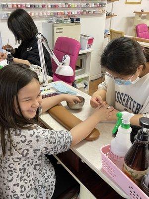 My Mia getting her gel done in fancy nails.  Nonna and granddaughter day