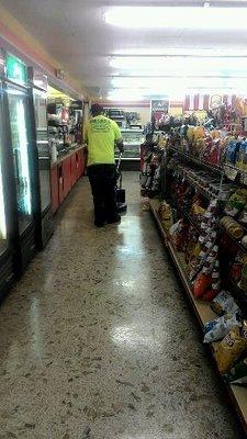 buffing the floor a couple of weeks after we stripped & waxed the floor.