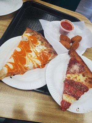 Buffalo Chicken slice, Grandma Slice, Jalapeno poppers