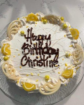 Lemon mousse filled vanilla cake with whipped cream 8 inch birthday cake