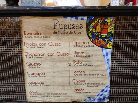 Pupusas menu