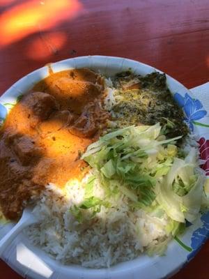 My oily half chicken tikka masala and half saag paneer.  And "salad".