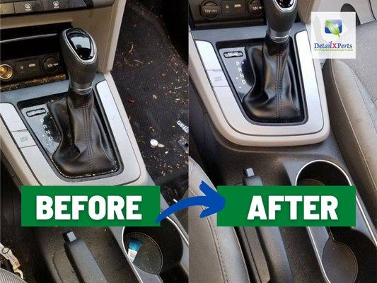 Does your car, SUV, van or truck console look like this? Contact us to schedule a detailing appointment and we'll clean your vehicle up.