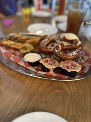 Appetizer combo with extra pretzel since they ran out of potato pancakes