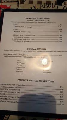 Breakfast menu